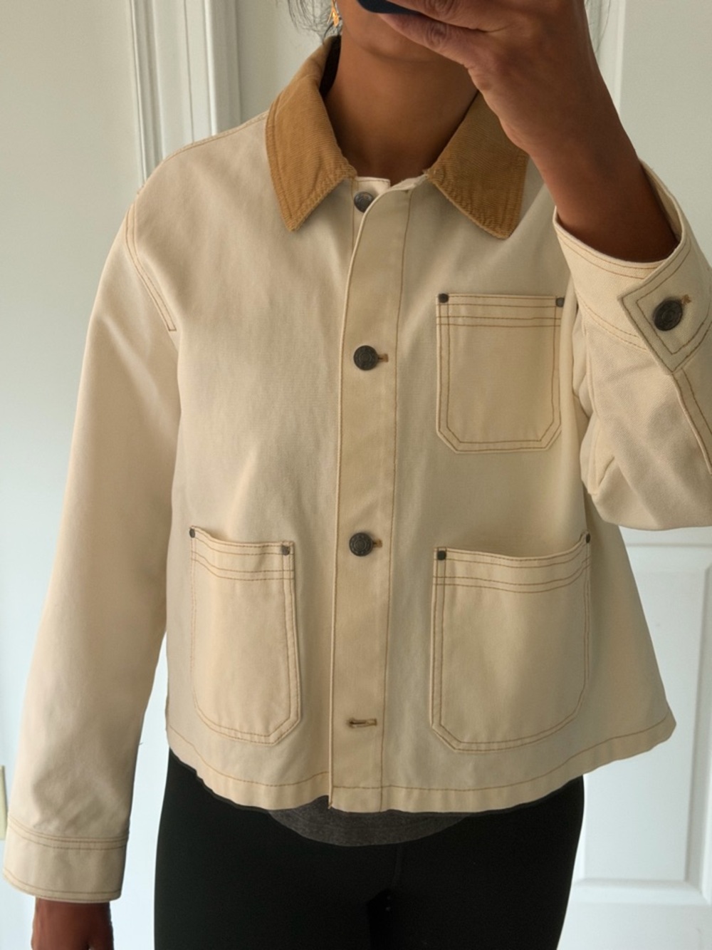 H&M Cream Canvas Jacket with Tan Corduroy Collar Size M - Picture 9 of 9